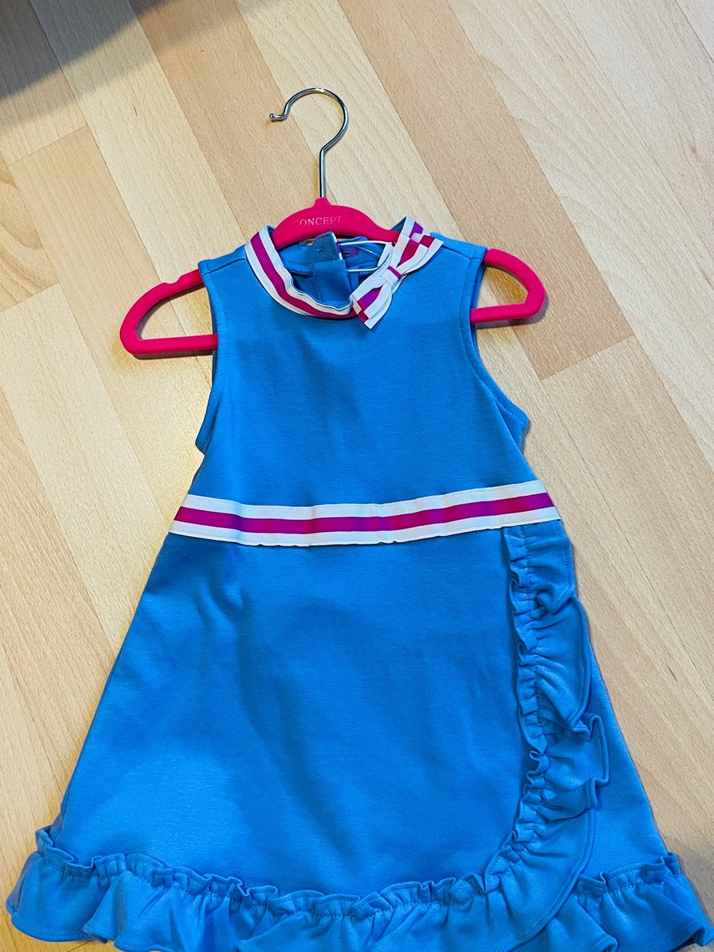 Janie and Jack Blue Sleeveless Dress with Pink-White Trim